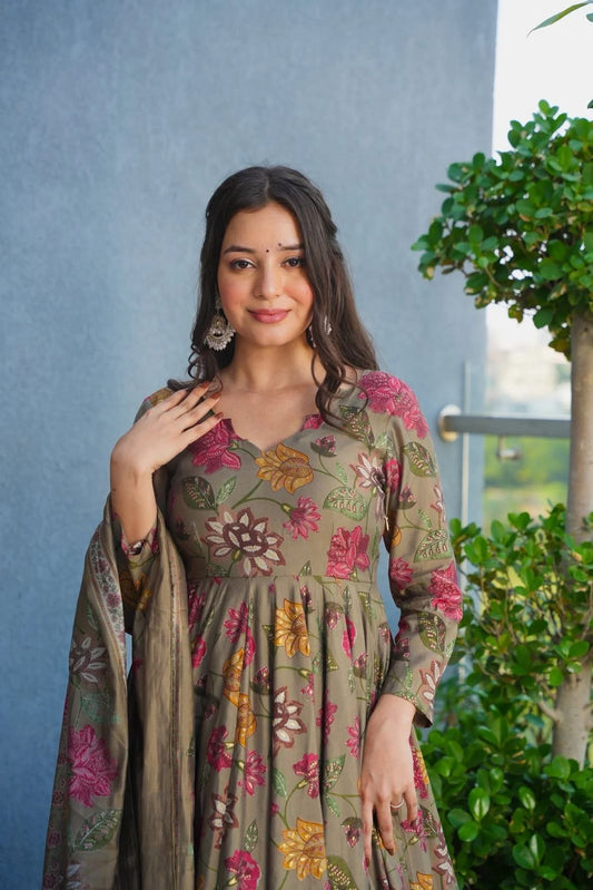 Gentle Gem Muslin Anarkali Suit set